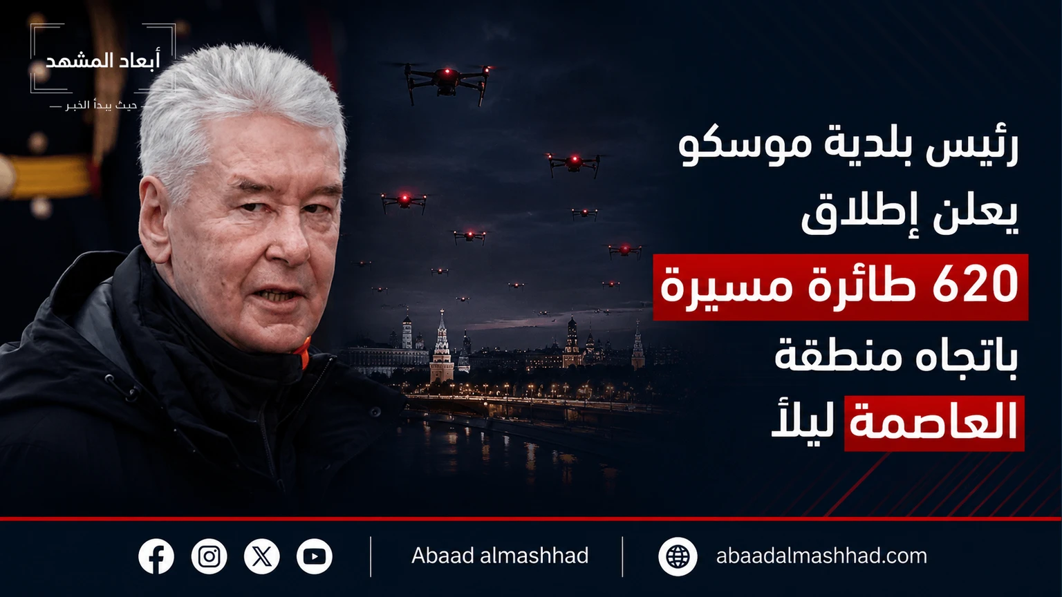 رئيس بلدية موسكو يعلن إطلاق 620 طائرة مسيرة باتجاه منطقة العاصمة ليلاً