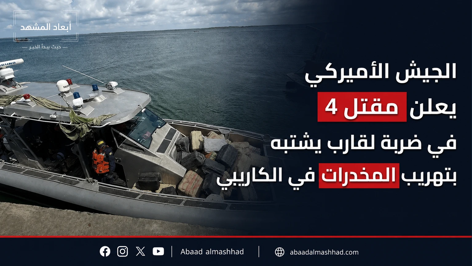 الجيش الأميركي يعلن مقتل 4 في ضربة لقارب يشتبه بتهريب المخدرات في الكاريبي