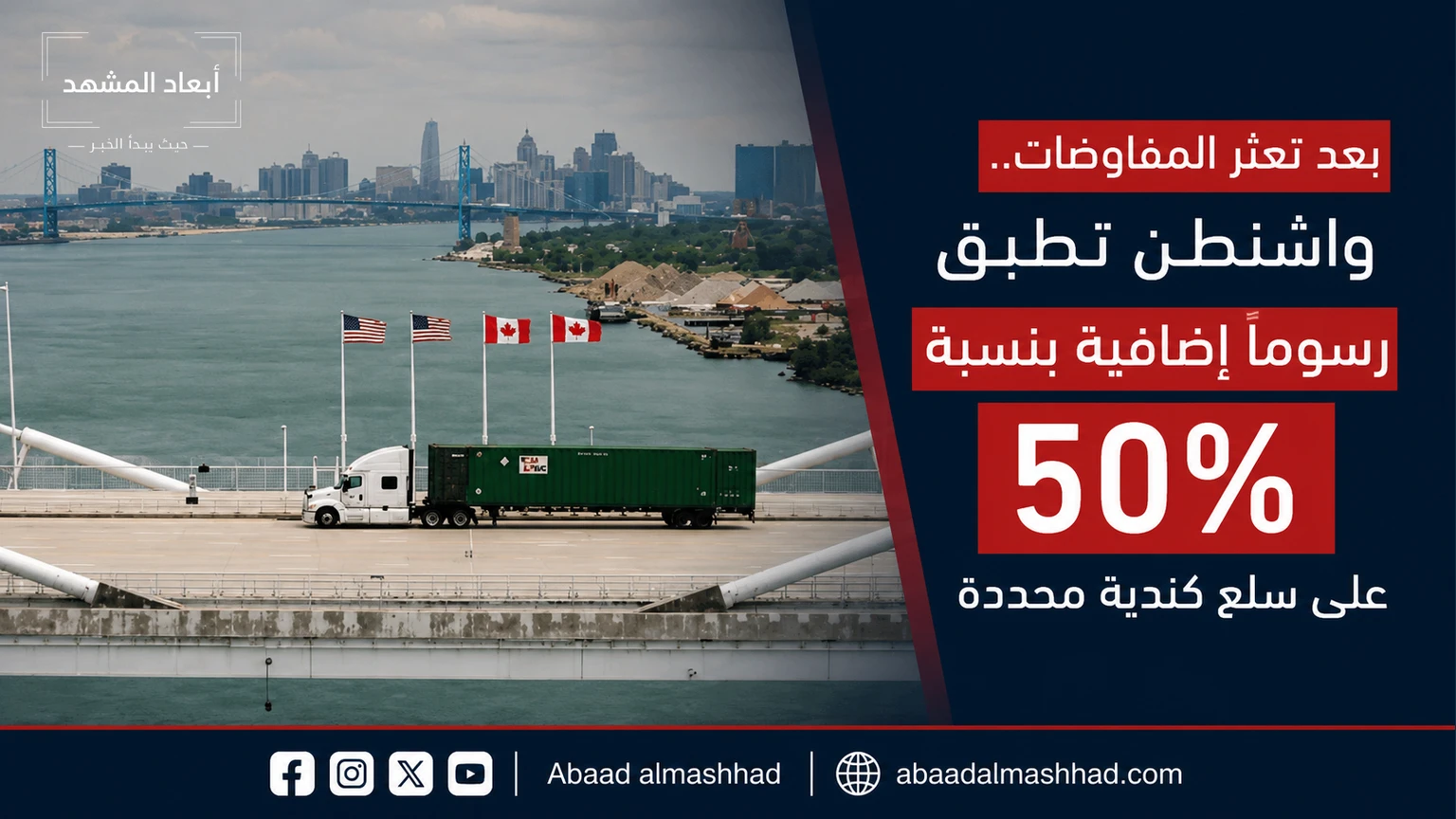بعد تعثر المفاوضات. واشنطن تطبق رسوماً إضافية بنسبة 50% على سلع كندية محددة