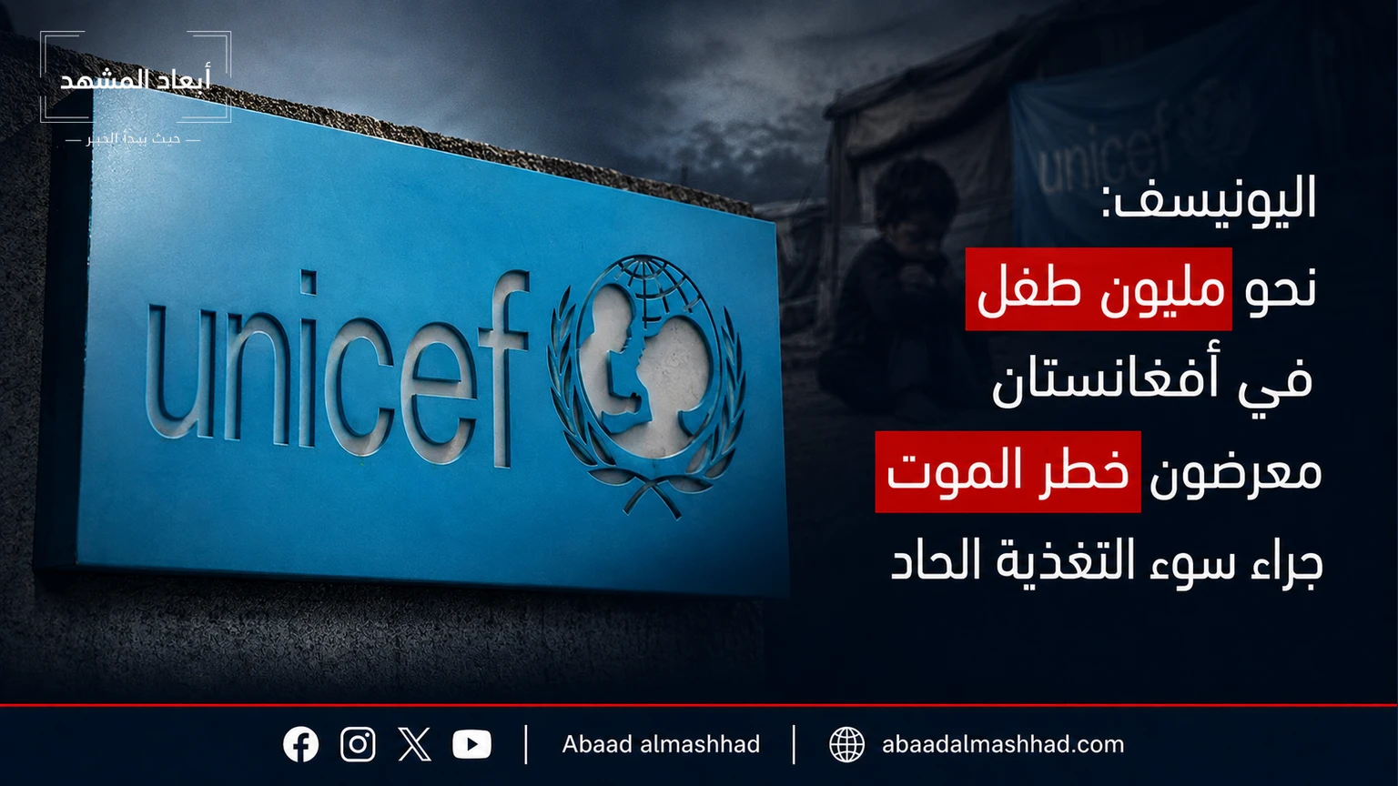 اليونيسف: نحو مليون طفل في أفغانستان معرضون لخطر الموت جراء سوء التغذية الحاد