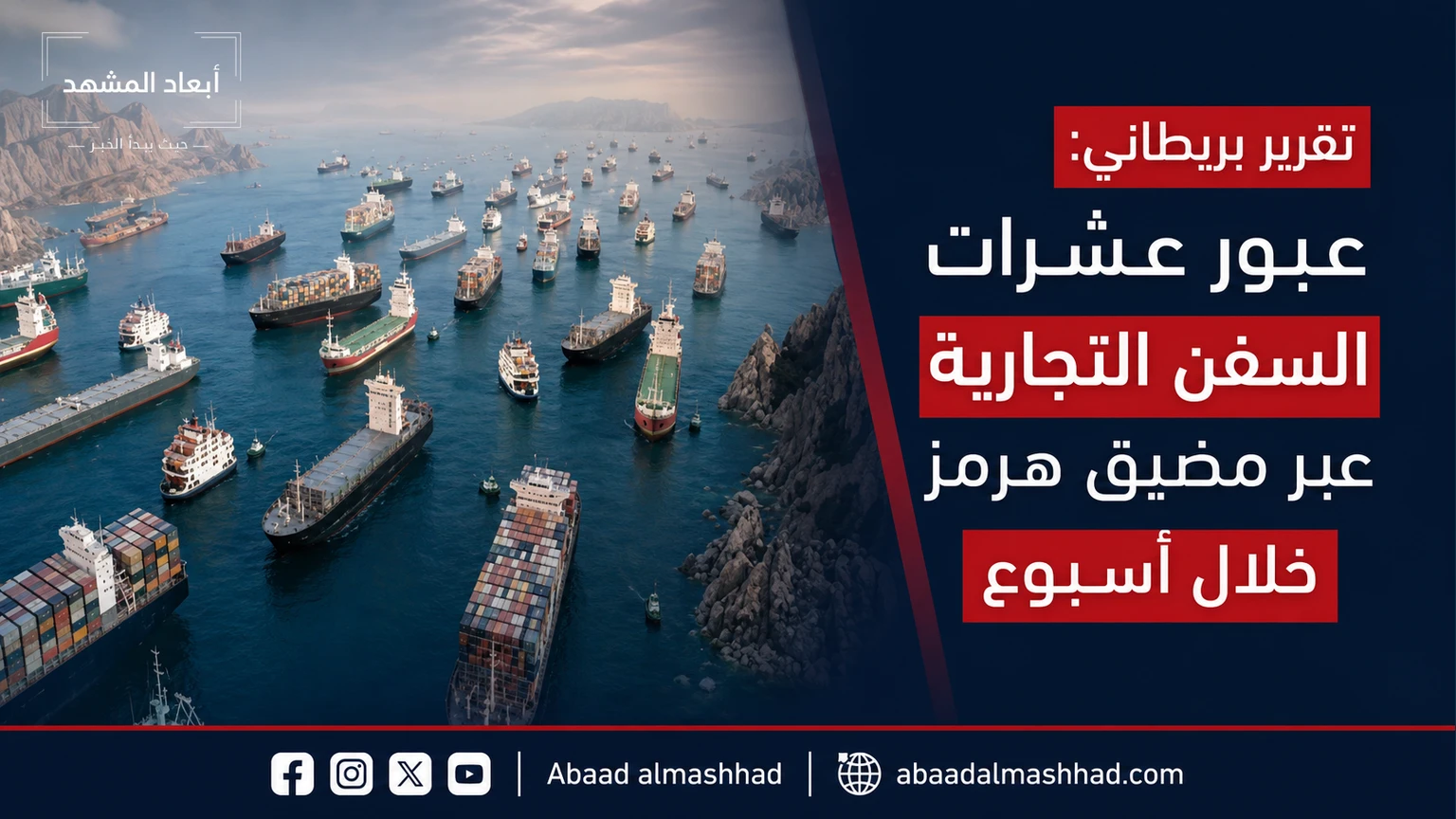 تقرير بريطاني: عبور عشرات السفن التجارية عبر مضيق هرمز خلال أسبوع