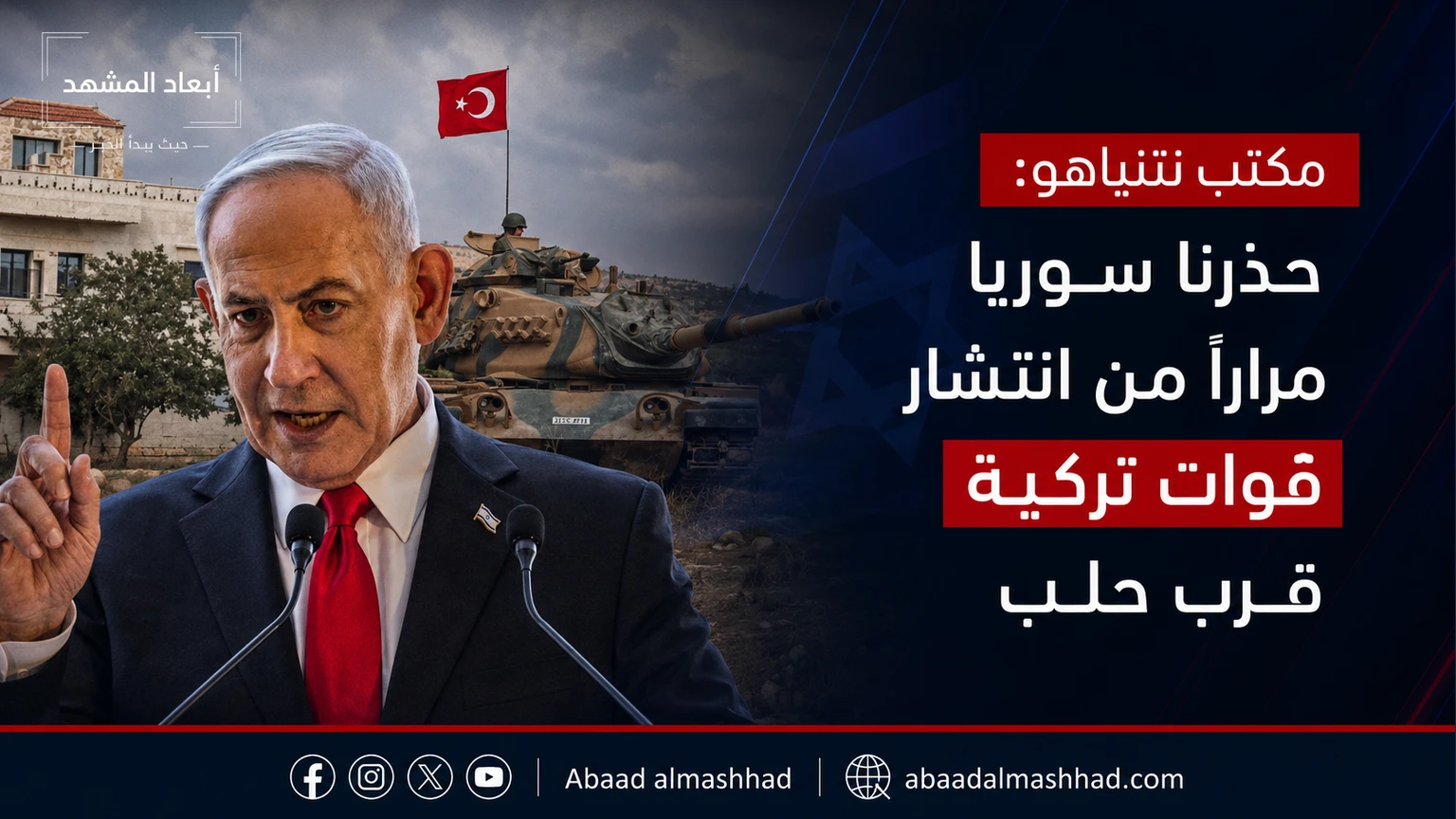 مكتب نتنياهو: حذرنا سوريا مراراً من انتشار قوات تركية قرب حلب